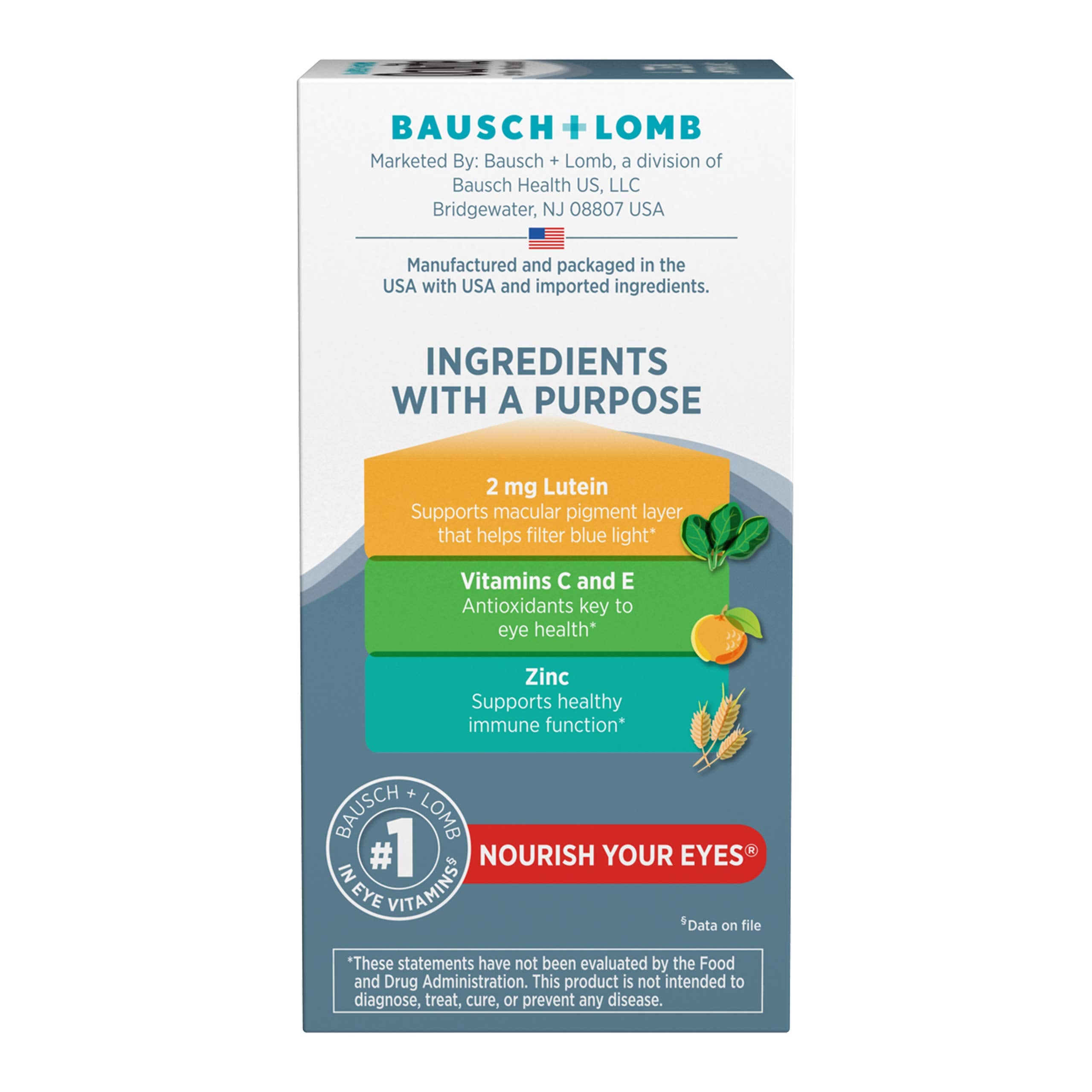 Ocuvite bottle label details lutein and antioxidants for macular support.