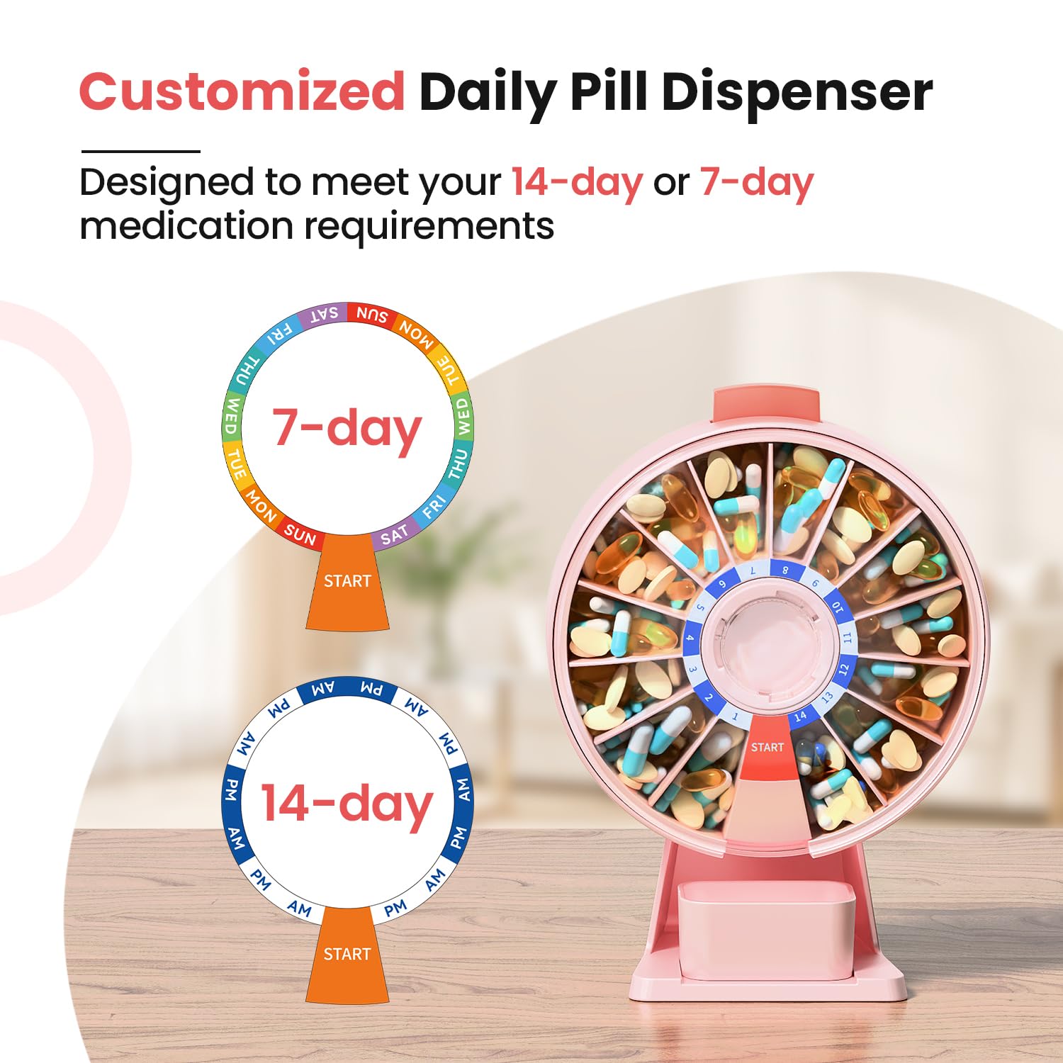 Odaro 14-day-pill-box-daily-meds-pink helps keep cycles clear.