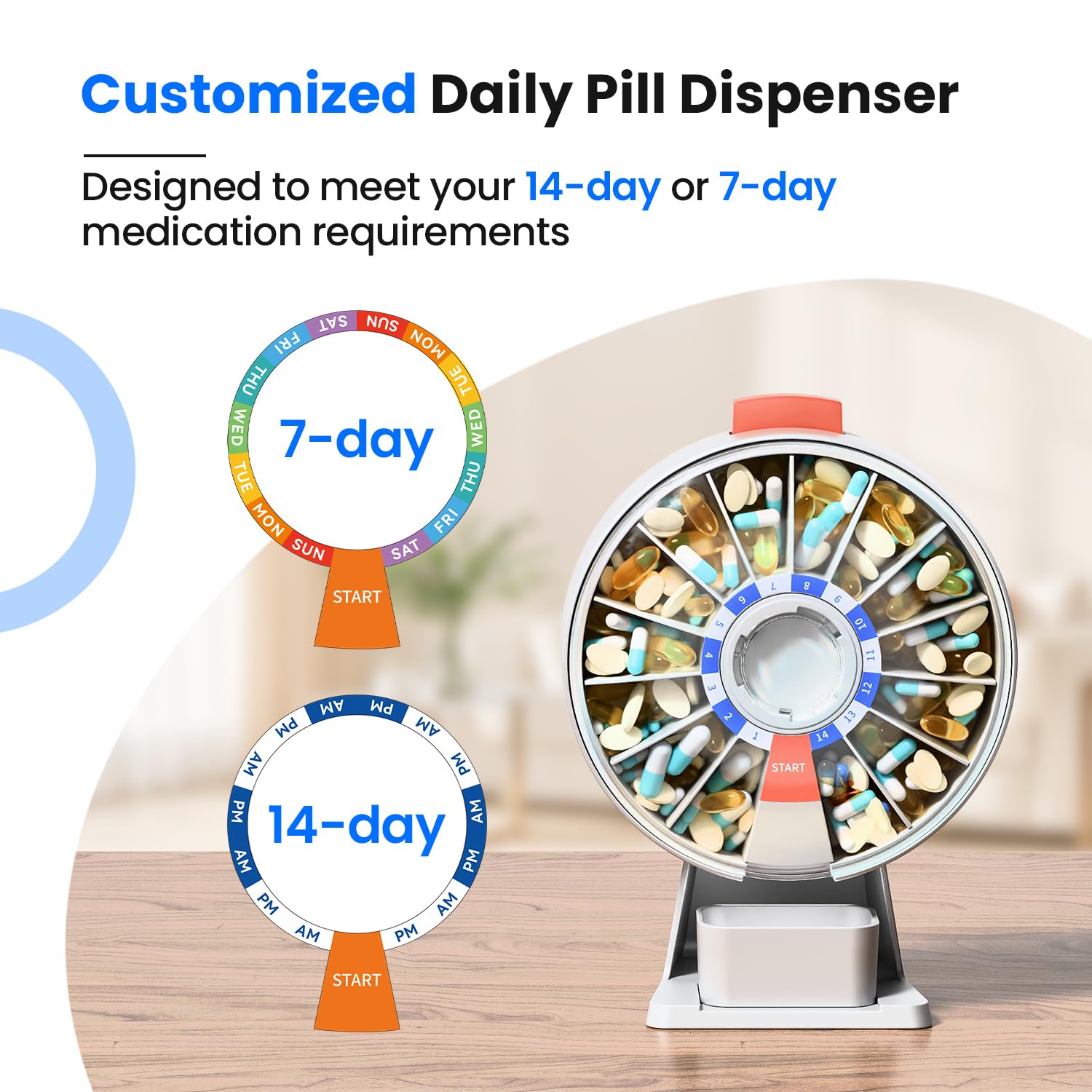 Odaro 7-day AM/PM pill box with organized dose planning.