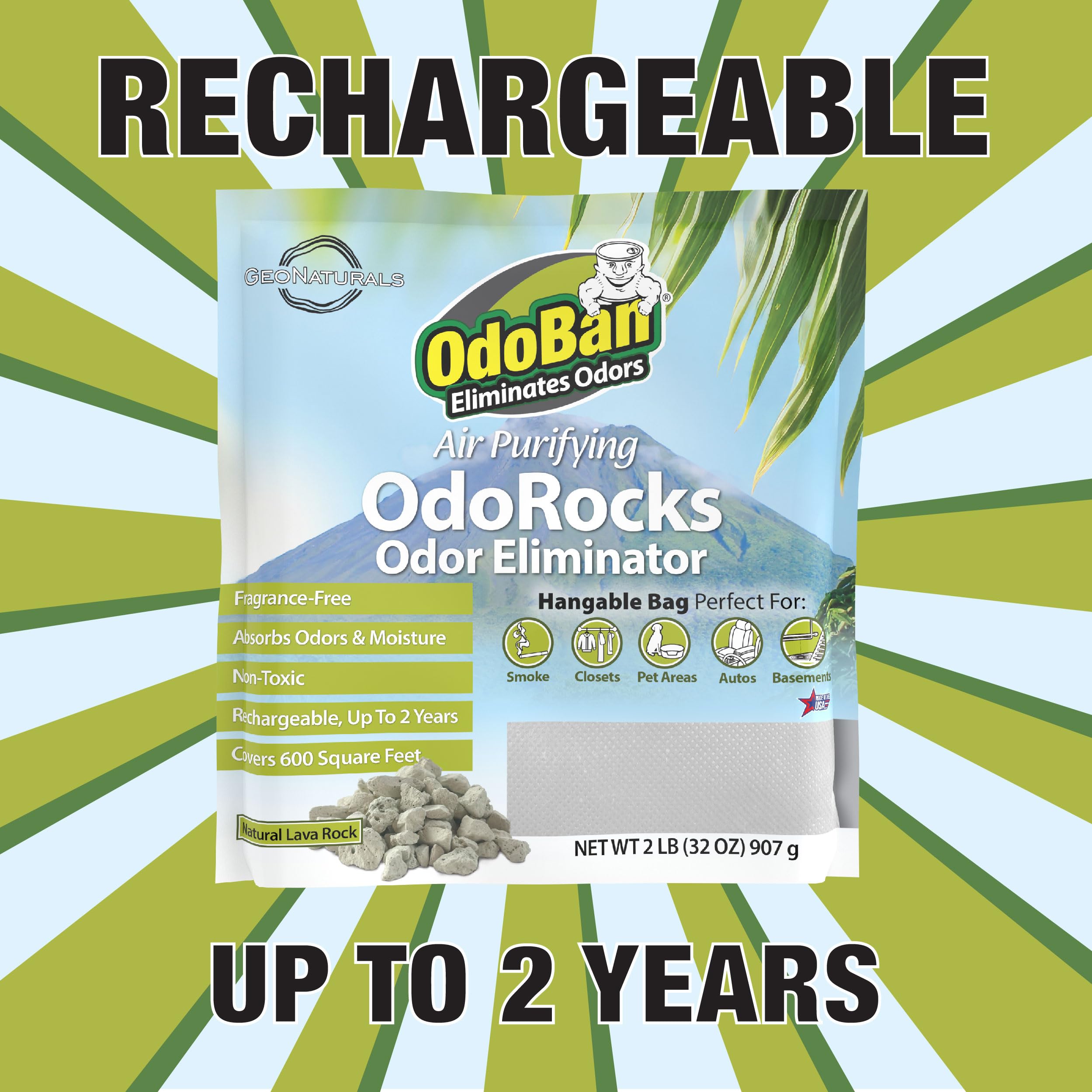 OdoRocks placed near vents maximize odor absorption in larger spaces.