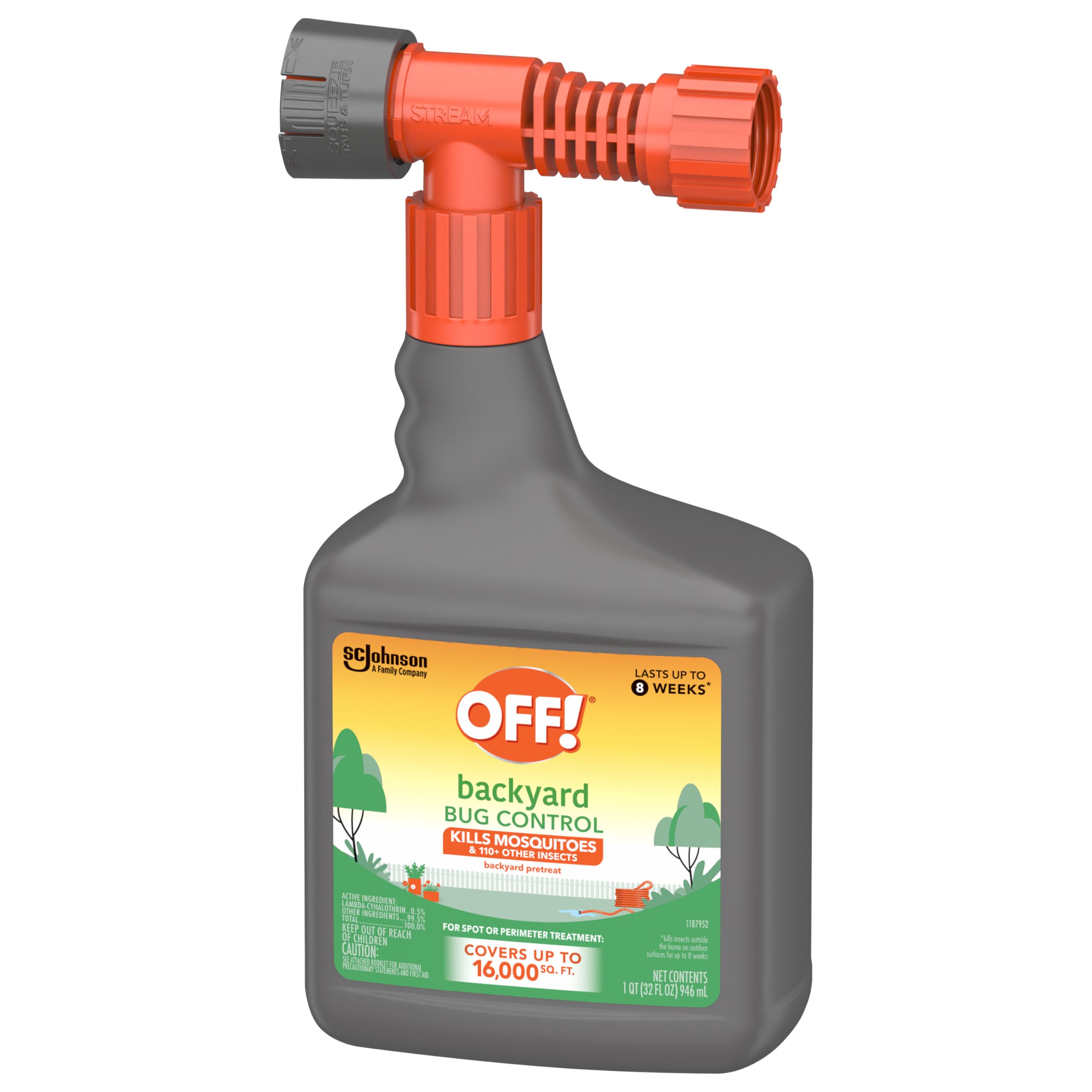 OFF! Hose-end sprayer with fan and stream settings for targeted or wide-area spraying.