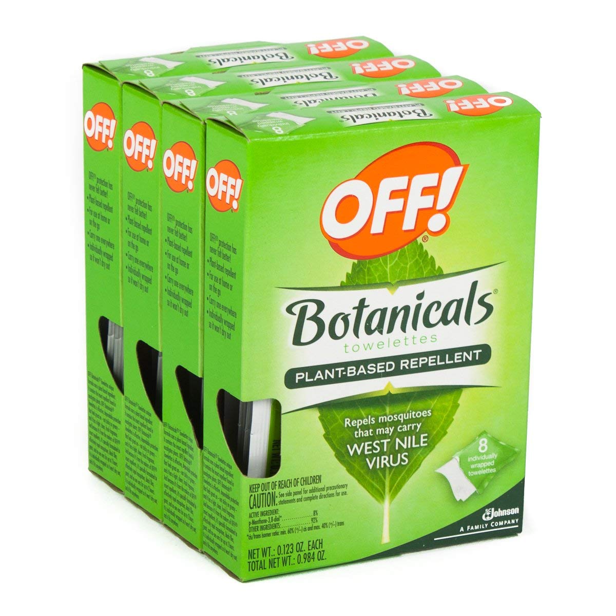 OFF! Botanicals towelettes pack close-up for portable insect protection.