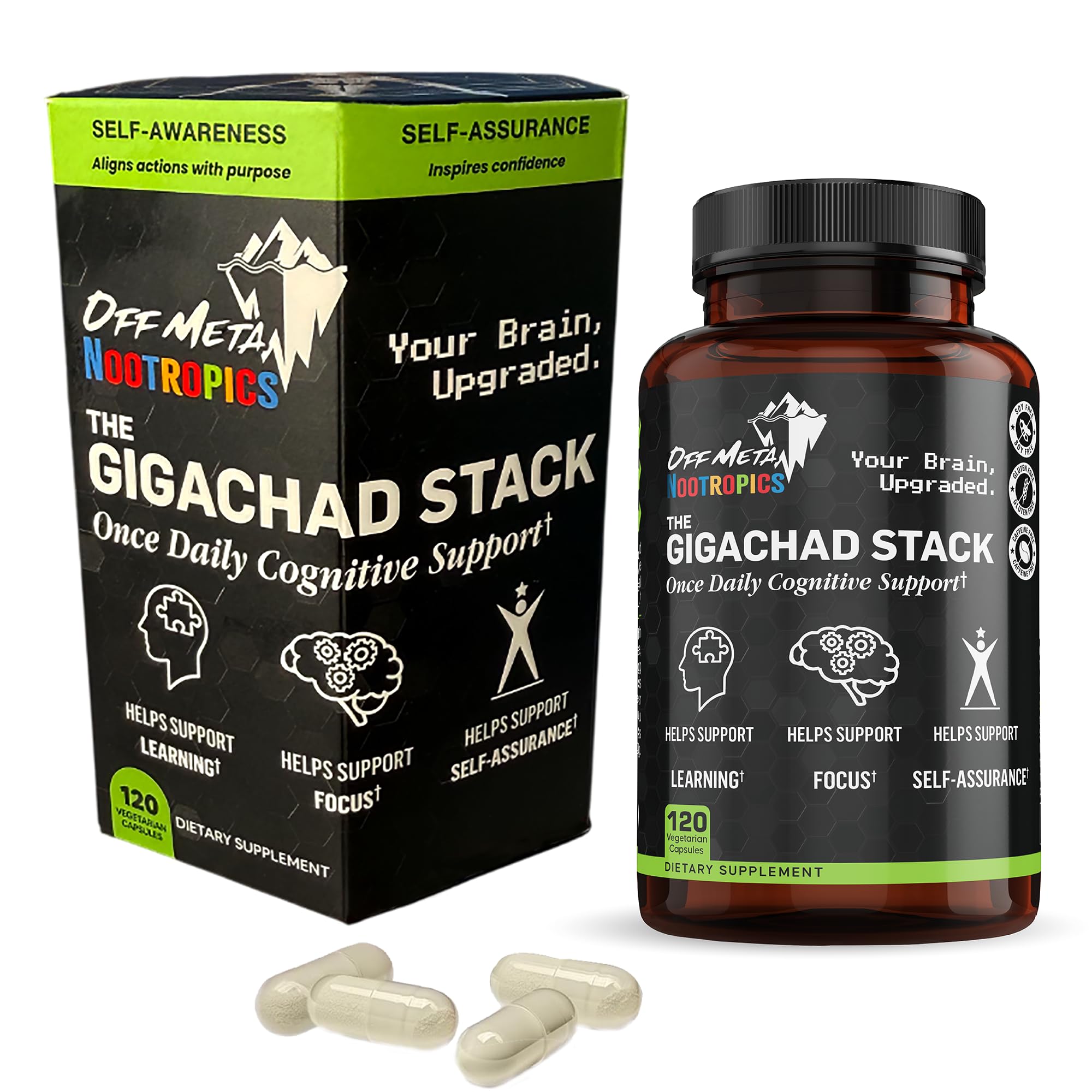 Off Meta Gigachad Stack bottle front for focused study and daily use.