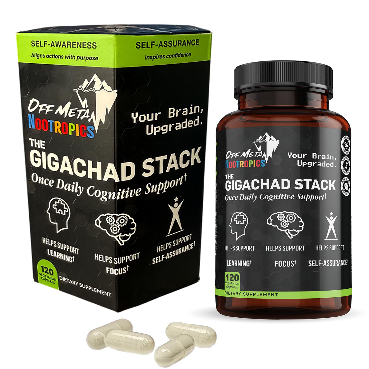 Off Meta Gigachad Stack bottle front for focused study and daily use.