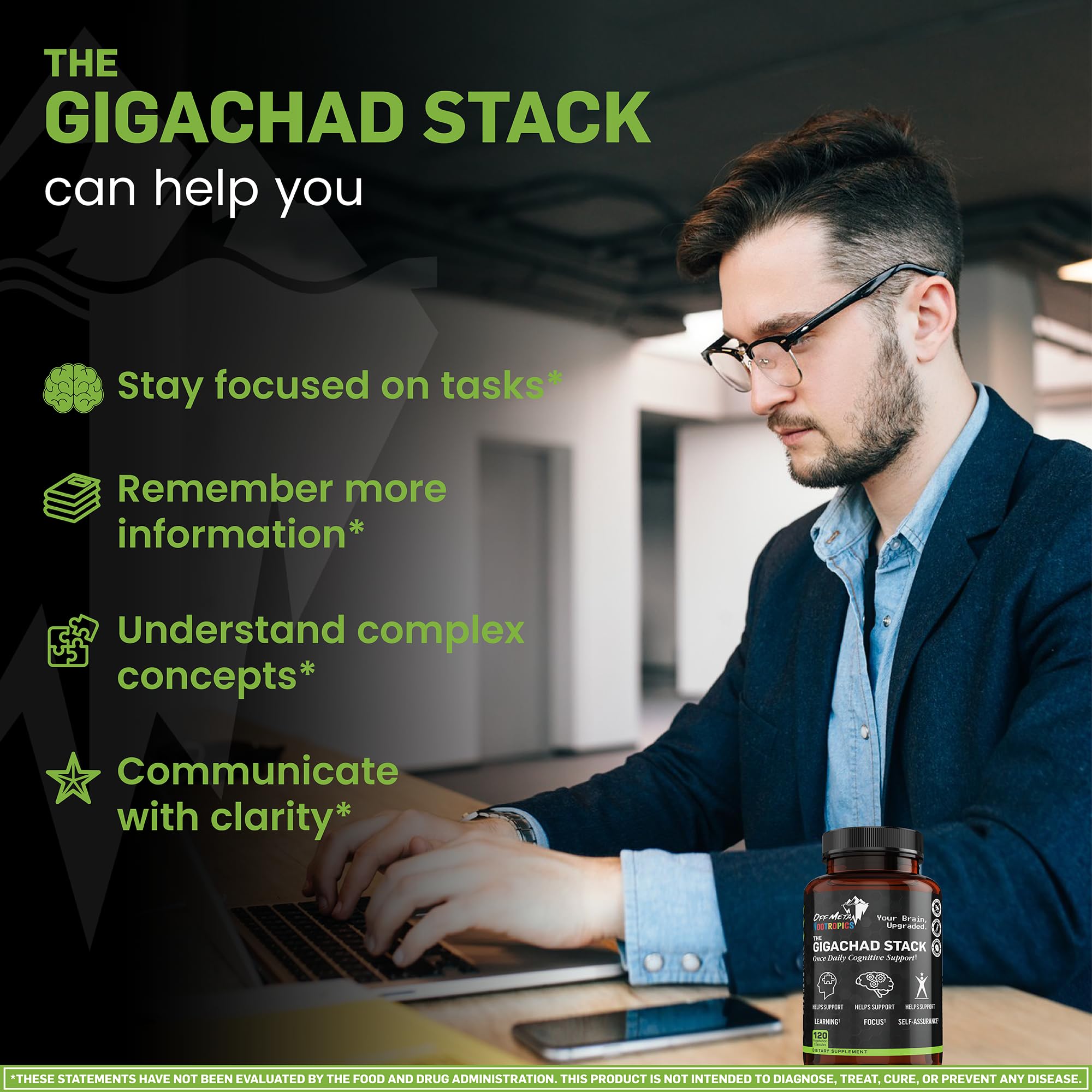 Off Meta Gigachad dietary facts highlight non-GMO and gluten-free.