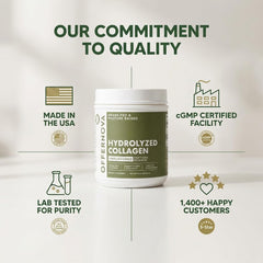 Offernova collagen powder in a smoothie highlights unflavored formula.