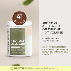 Offernova hydrolyzed collagen powder closeup shows smooth texture.