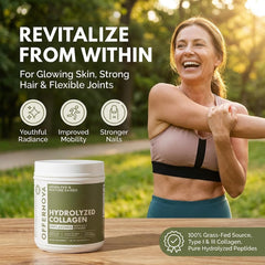 Offernova hydrolyzed collagen powder scoop closeup for precise dosing.