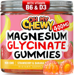 OH MY CHEWY center-filled gummies front label highlighting 400 mg magnesium for daily support.