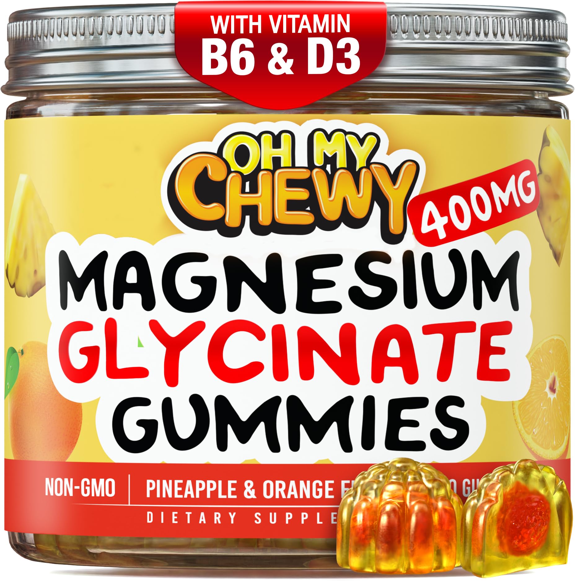 OH MY CHEWY center-filled magnesium gummies 400mg pack shot highlights family-friendly nutrition