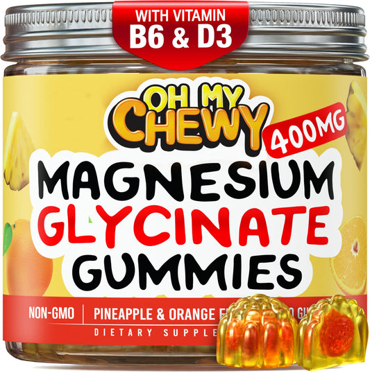 OH MY CHEWY center-filled magnesium gummies 400mg pack shot highlights family-friendly nutrition