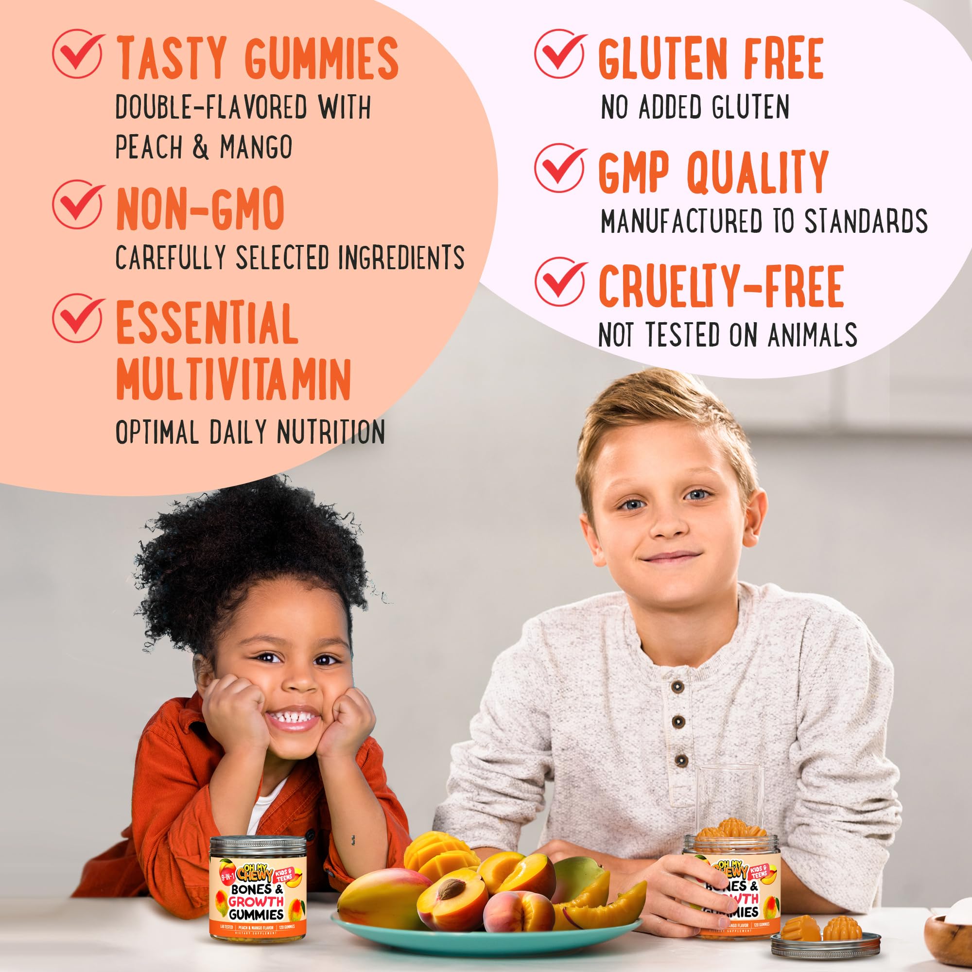 9-in-1 formulation graphic for OH MY CHEWY height growth gummies.