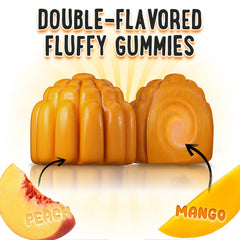 Close-up of OH MY CHEWY Height Growth Gummies label highlighting calcium, vitamin D3, and K2.