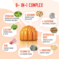 Peach-mango flavored OH MY CHEWY height growth gummies pack for kids and teens.
