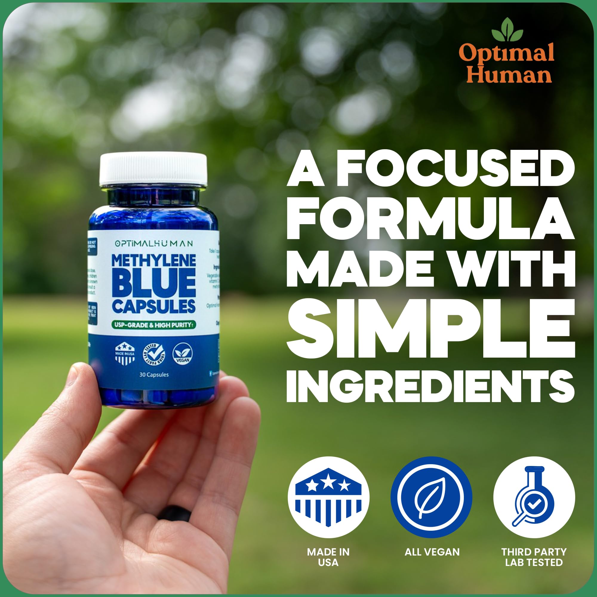 OH Optimal Human Naturals made in USA factory scene conveys domestic quality and traceability.