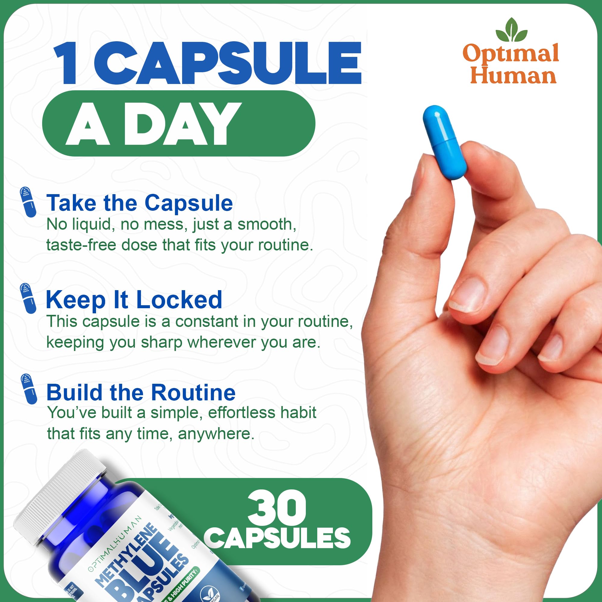 OH Optimal Human Naturals vegan plant-based capsules designed for animal-free supplementation.