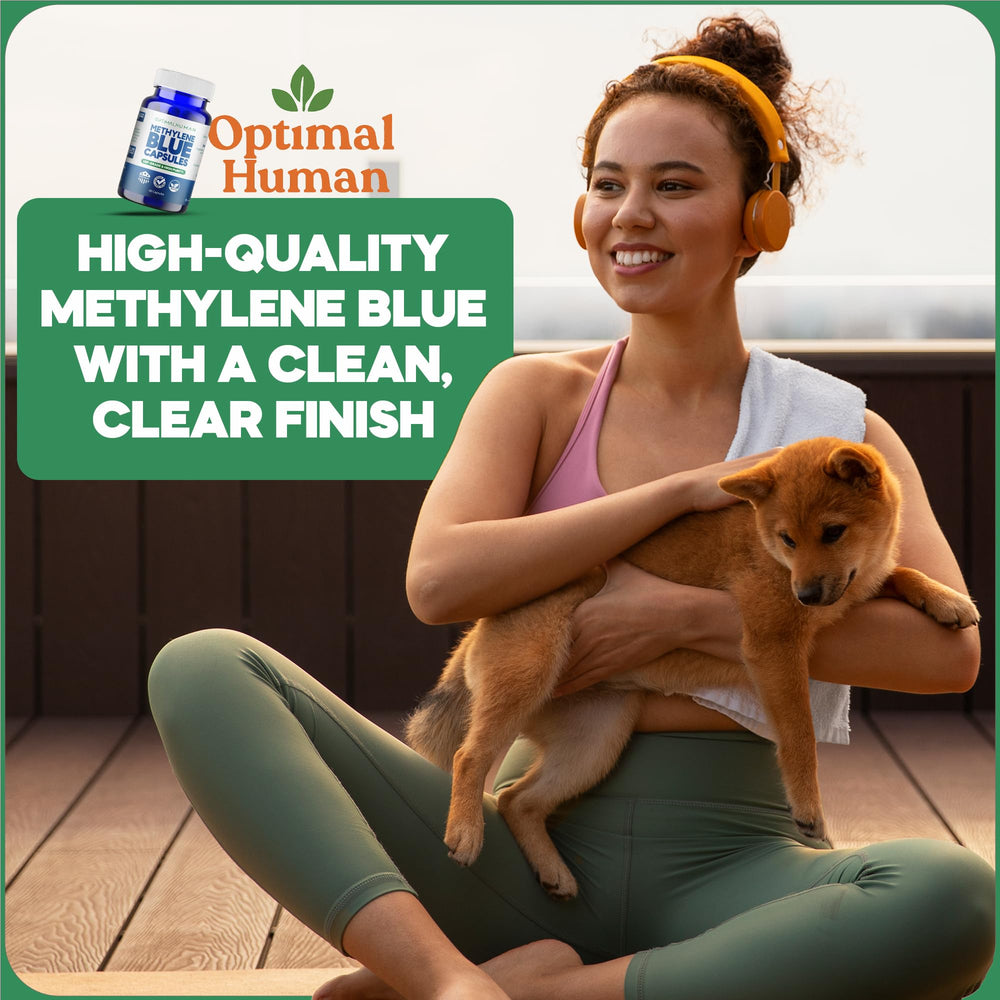 OH Optimal Human Naturals with Vitamin C stabilizes methylene blue for potential potency maintenance.