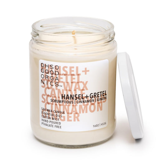 OH SO GOOD ORGANICS scented soy wax candle Cinnamon Ginger close-up label and rich aroma