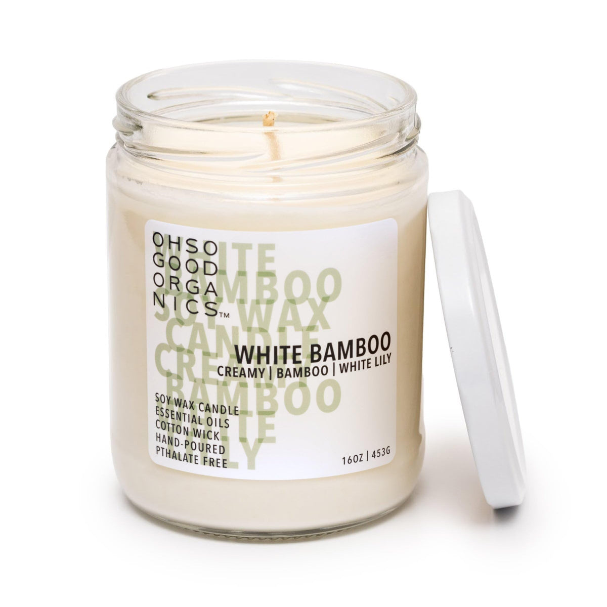 OH SO GOOD ORGANICS white bamboo candle jar for a cozy ambiance.