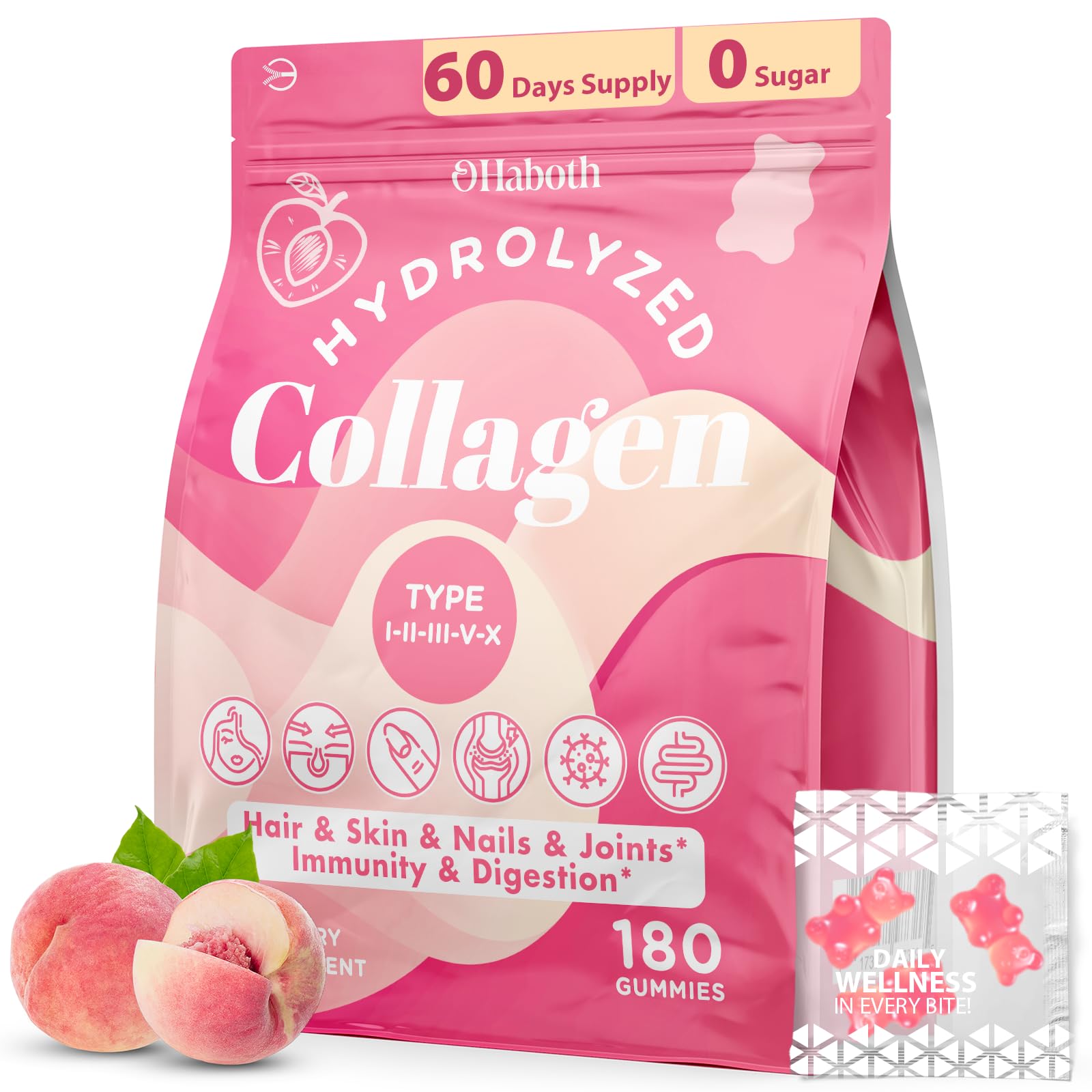OHaboth Collagen Gummies bottle closeup for daily use.