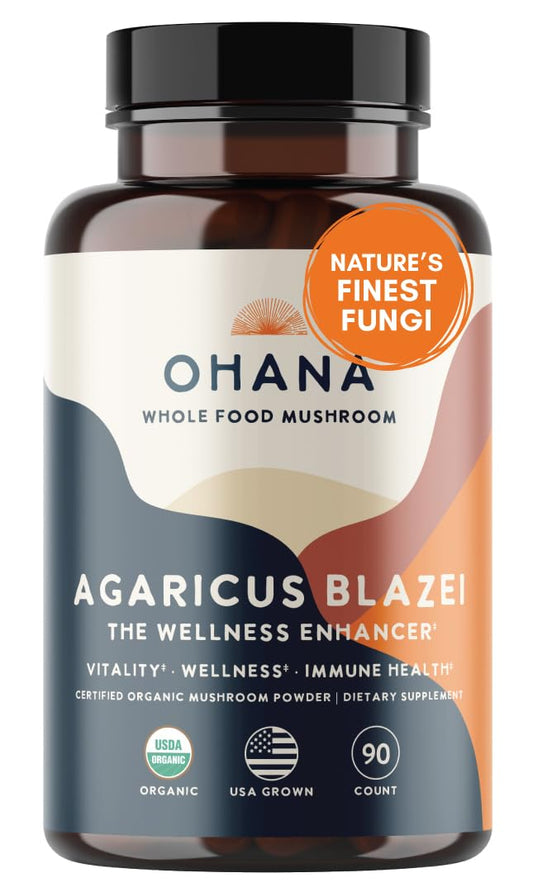 Ohana Agaricus Blazei capsules bottle front for daily wellness