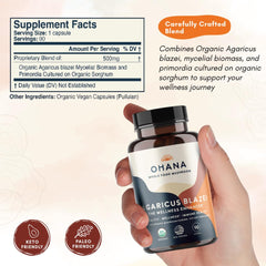 Ohana Agaricus Blazei mushroom visual on shelf evokes natural energy