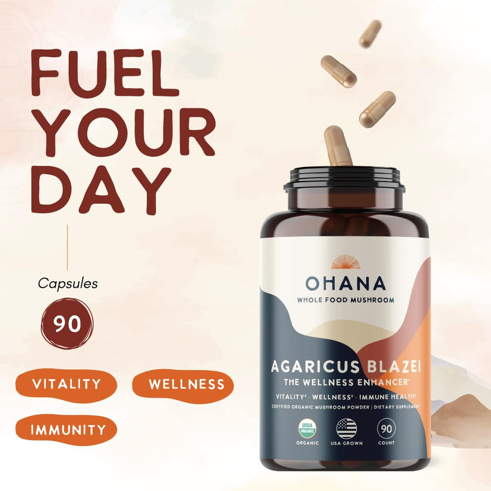 Ohana Agaricus Blazei powder scene highlighting versatile use in shakes
