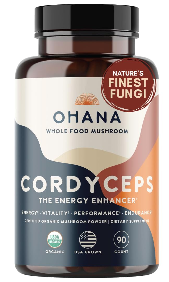 Ohana Cordyceps bottle front view for daily energy and vitality