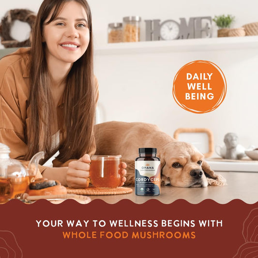 Ohana Cordyceps capsules close-up for easy daily dosing