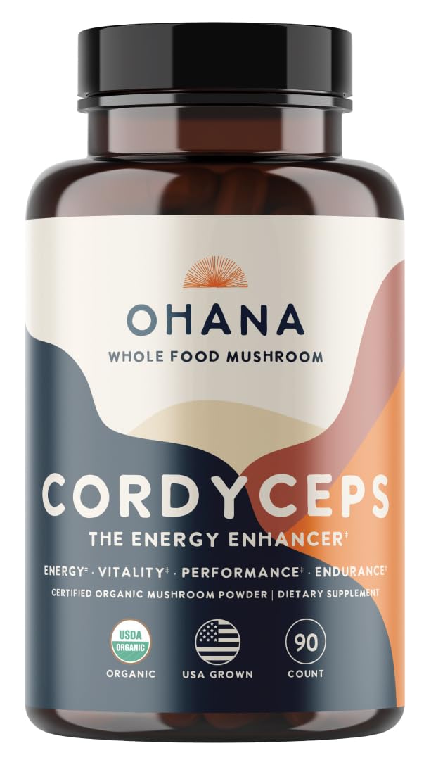 Ohana Cordyceps Extract bottle pour — premium organic mushroom blend for daily wellness.