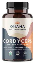 Ohana Cordyceps Extract bottle pour — premium organic mushroom blend for daily wellness.