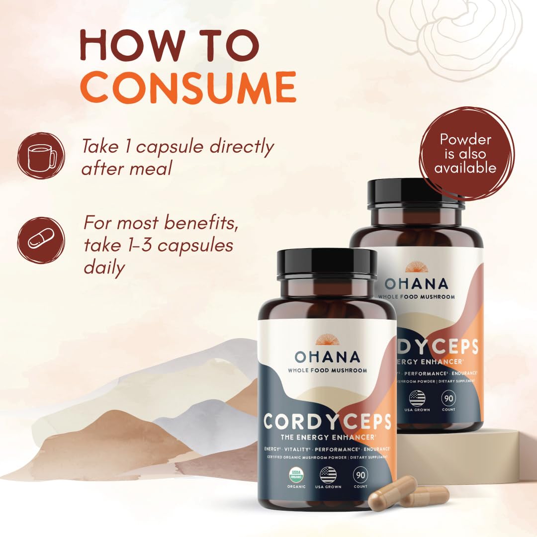 Ohana Cordyceps label details show organic certification and purity