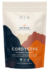 Ohana Cordyceps powder bag showing premium organic blend for vitality.
