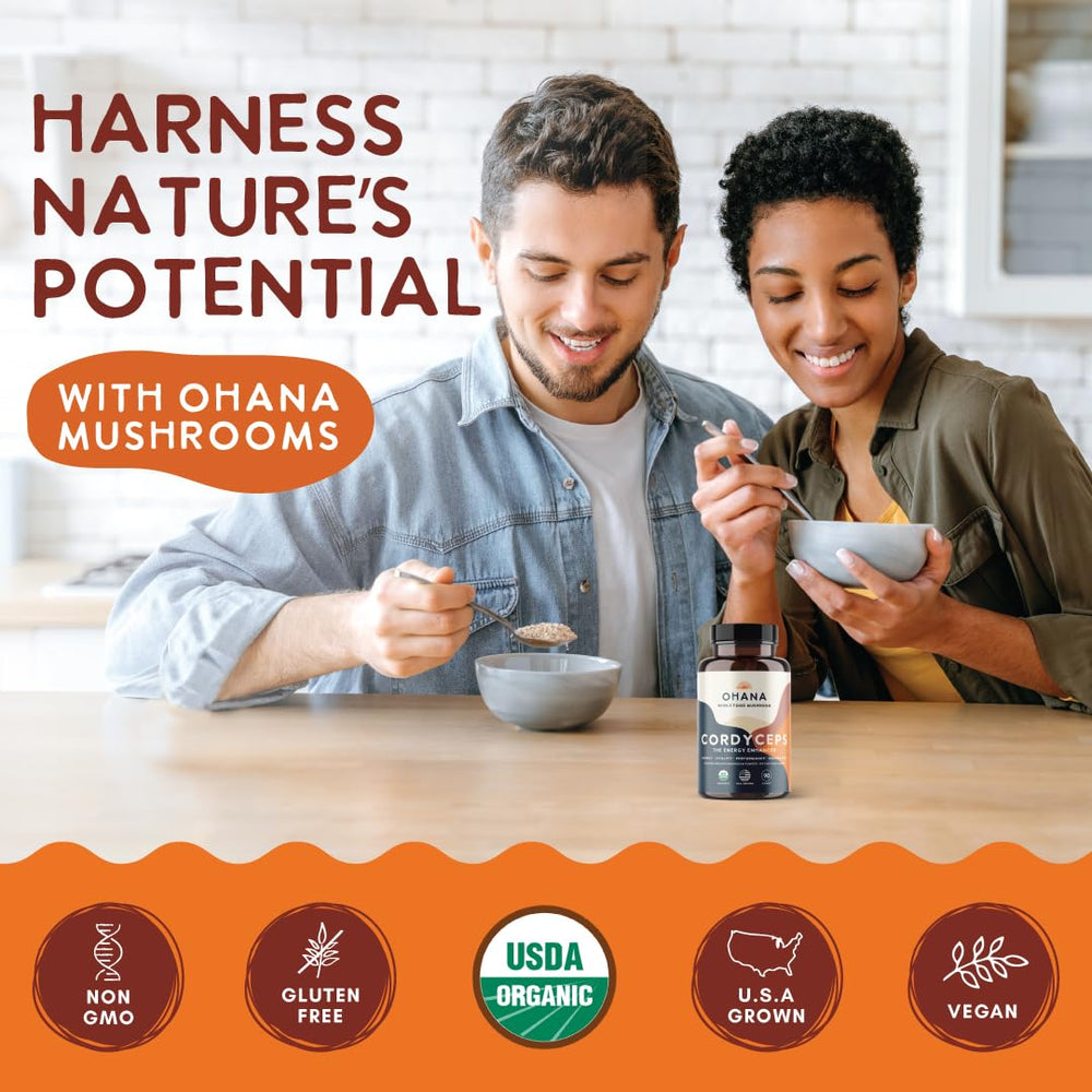 Ohana Cordyceps USA-grown badge signals quality and transparency