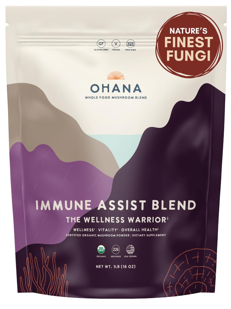 Ohana Immune Assist Blend bottle pour shows easy daily use for energy support.