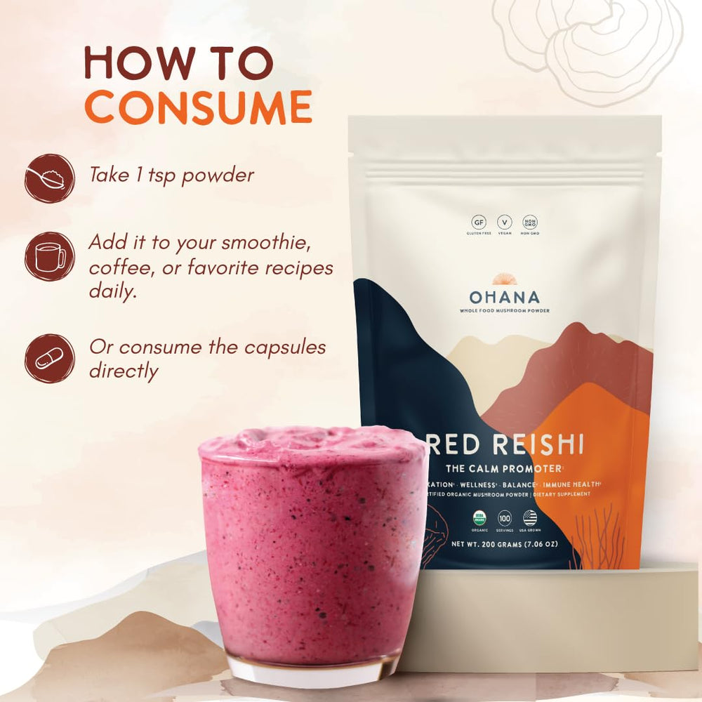 Ohana Red Reishi capsule form offers simple, keto-friendly daily supplementation.