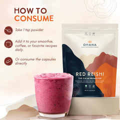 Ohana Red Reishi gluten-free badge on packaging for dietary clarity.