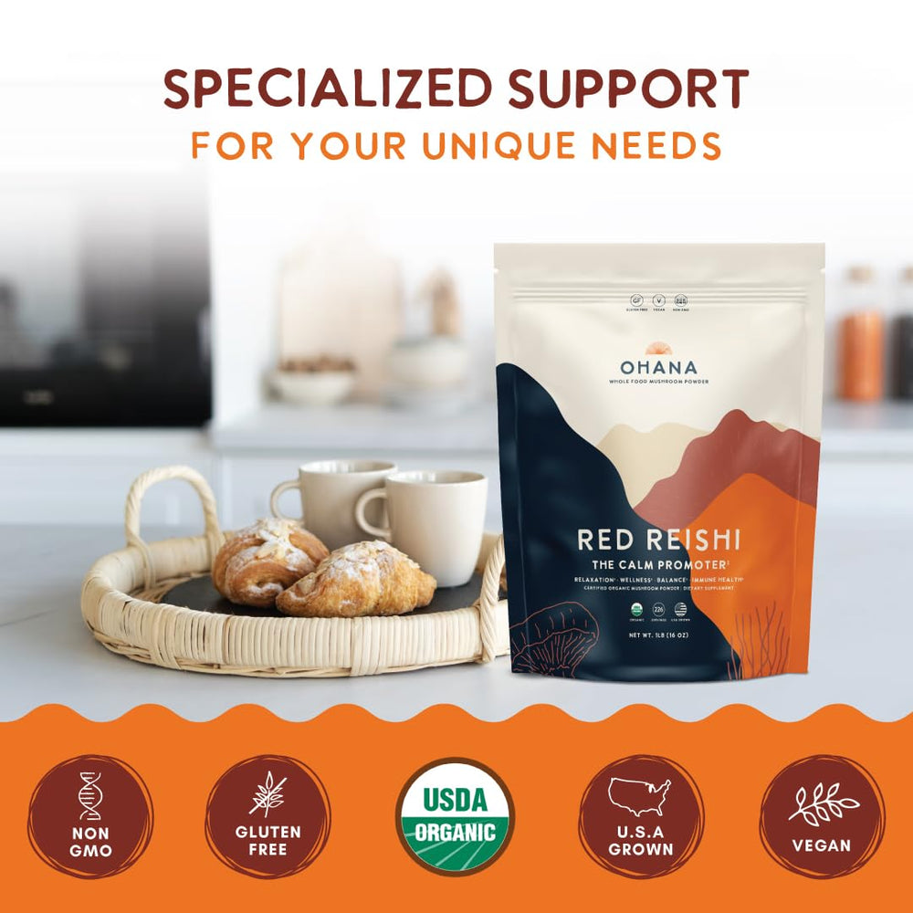 Ohana Red Reishi keto-friendly, paleo-friendly, and vegan on the label.