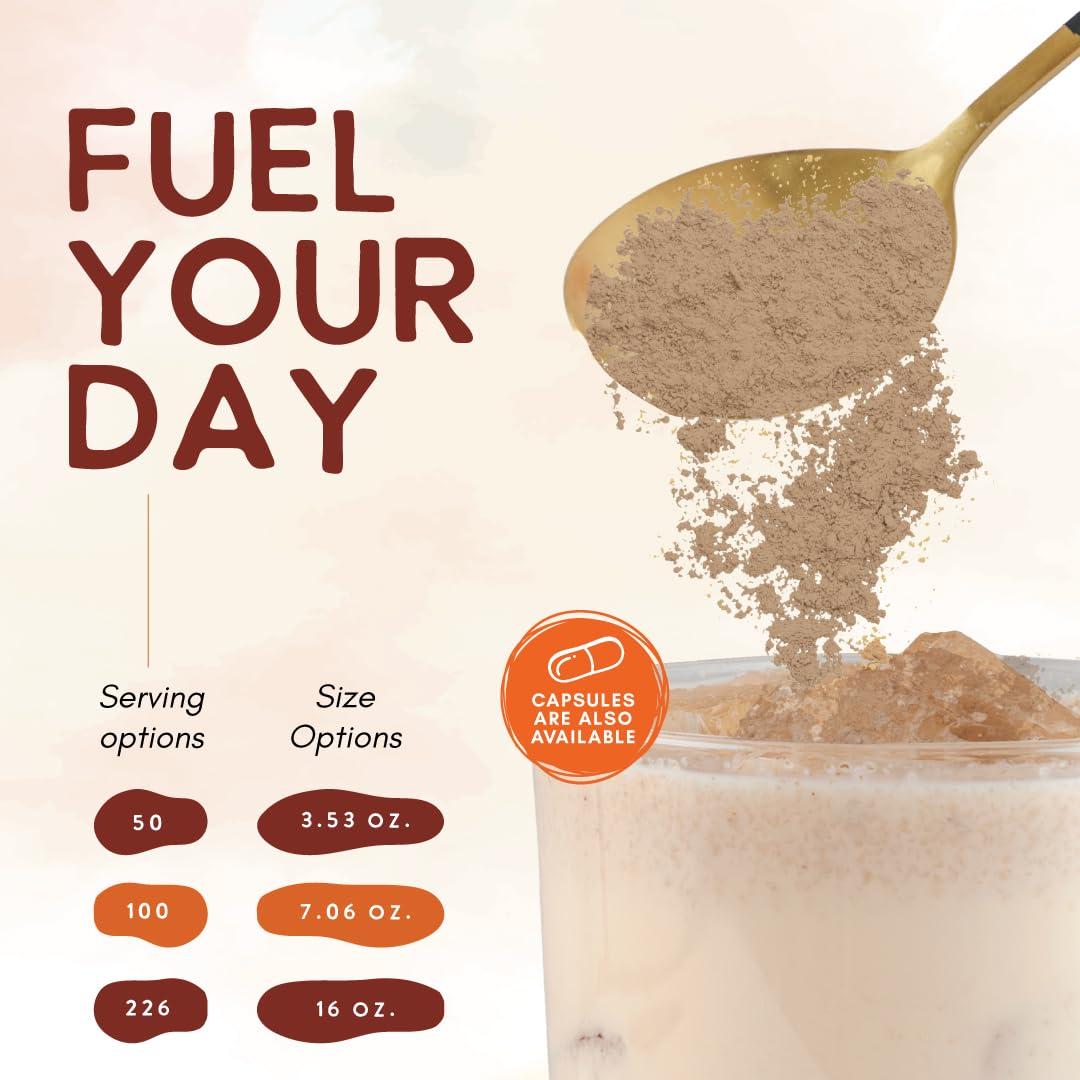 Ohana Red Reishi powder dispenses for easy addition to shakes or tea.