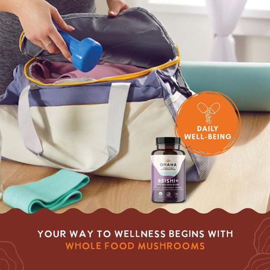 Ohana Reishi+ capsules ready for convenient daily supplementation.