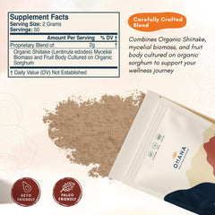 Ohana Shiitake powder close-up texture ideal for smooth mixing.