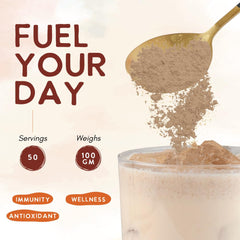 Ohana Shiitake powder poured into a shake for easy daily use.