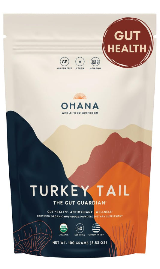 Ohana Turkey Tail powder jar for daily wellness rituals