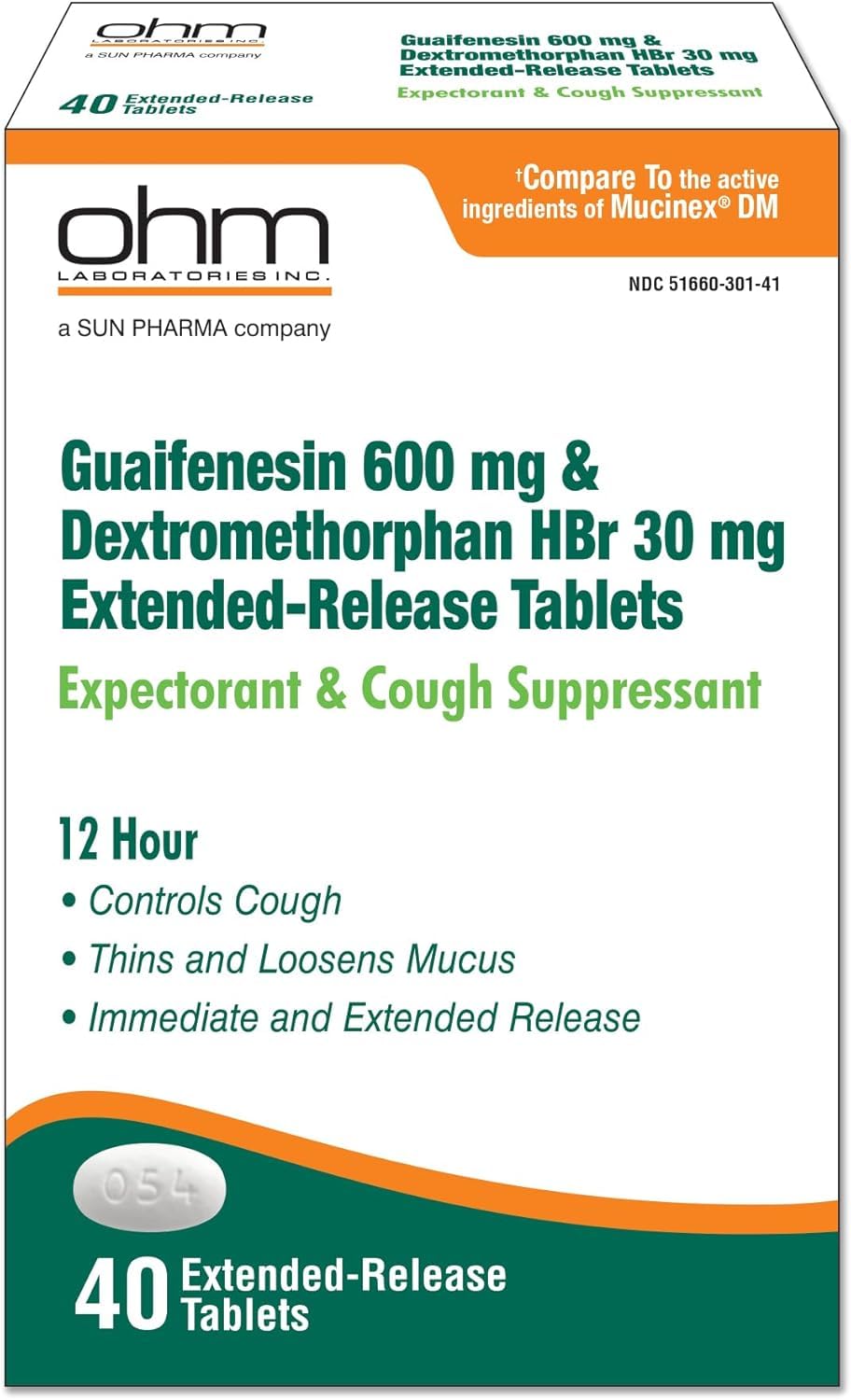 Ohm guaifenesin 600 mg extended-release tablets bottle; supports mucus thinning and cough control