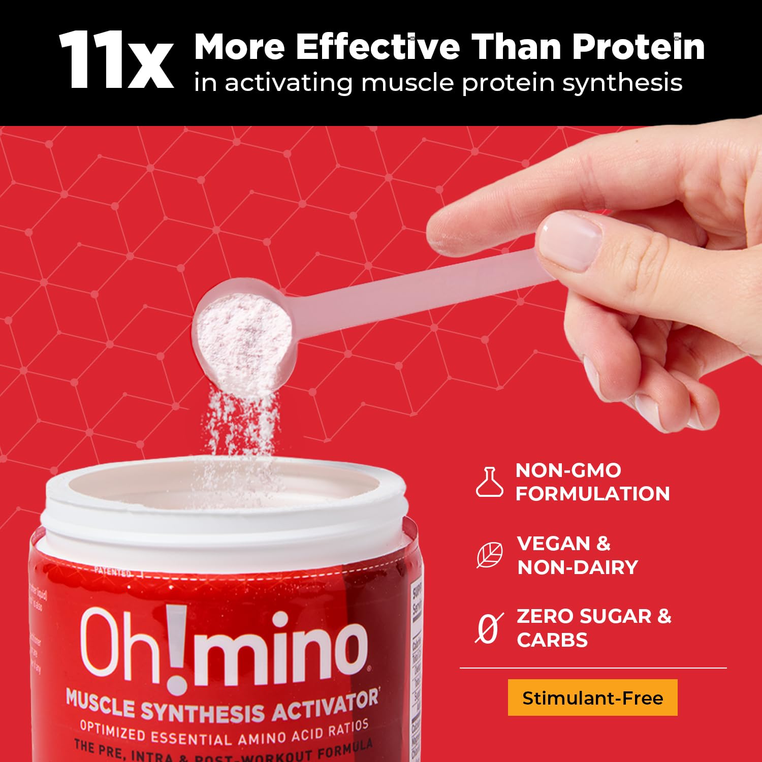 Oh!mino BCAAs + EAAs vegan formula supports clean hydration and recovery between sets