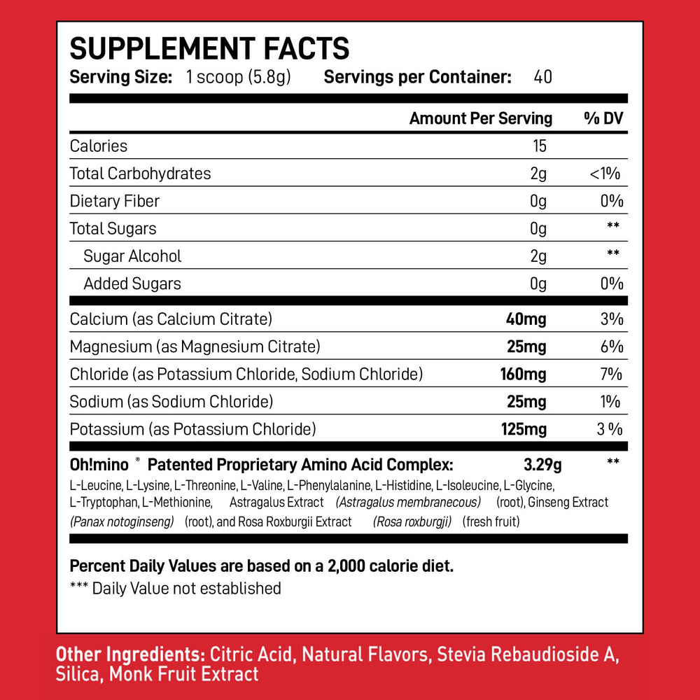Oh!mino BCAAs + EAAs tropical scoop highlights complete amino acid profile for athletes