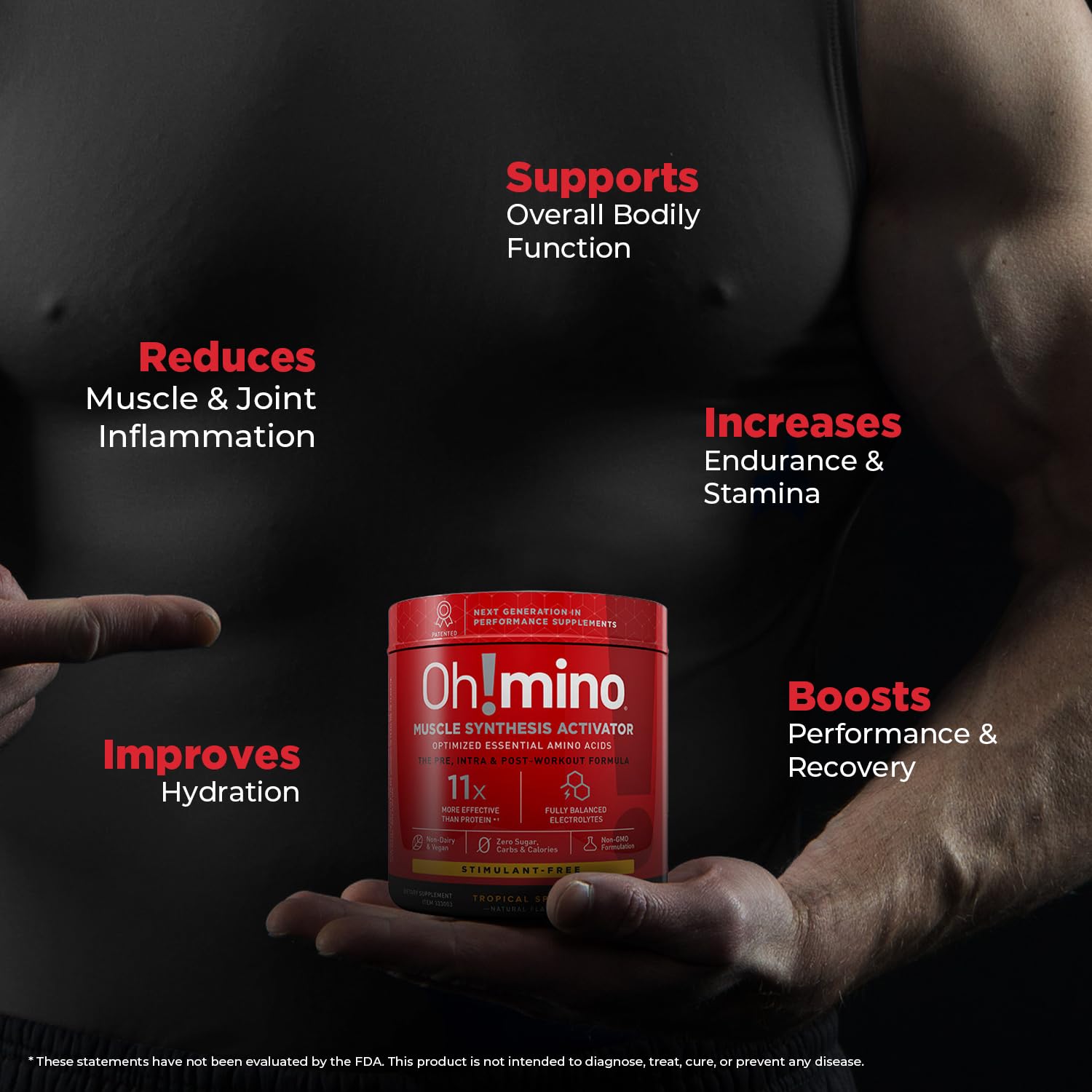 Oh!mino BCAAs + EAAs sugar-free mix promotes steady energy without caffeine