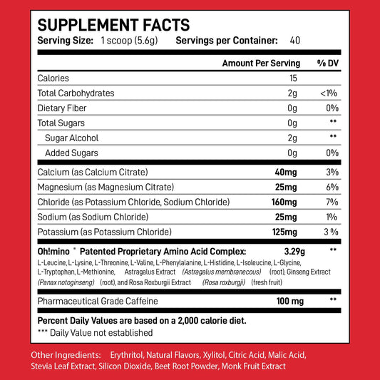 Oh!mino Berry Blast scoop with powder for a pre-workout mix
