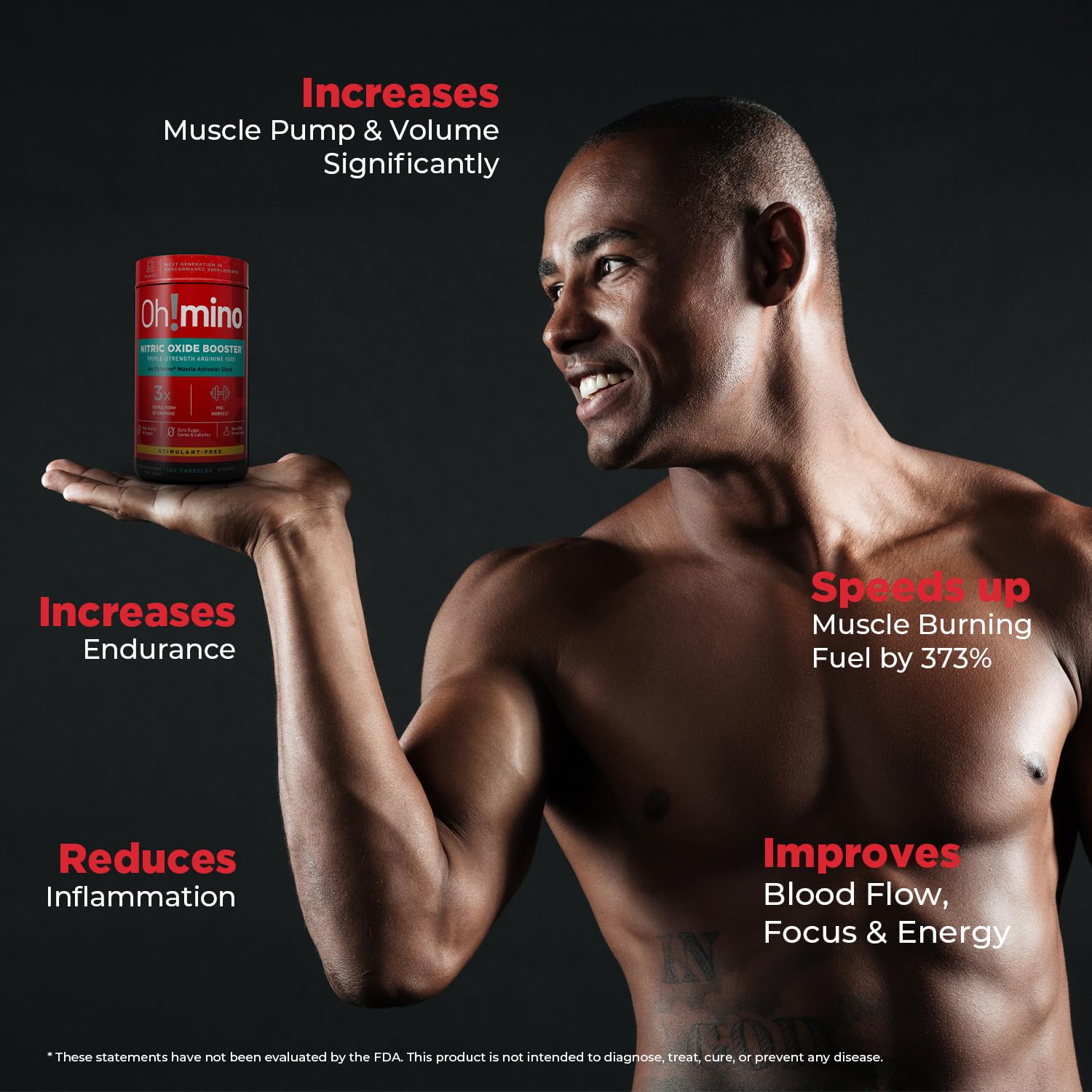 Oh!mino capsules close-up shows clean, vegan-friendly supplement.