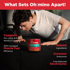Oh!mino Creatine Complex lemon-lime drink served in a glass, a refreshing zero-carb option.